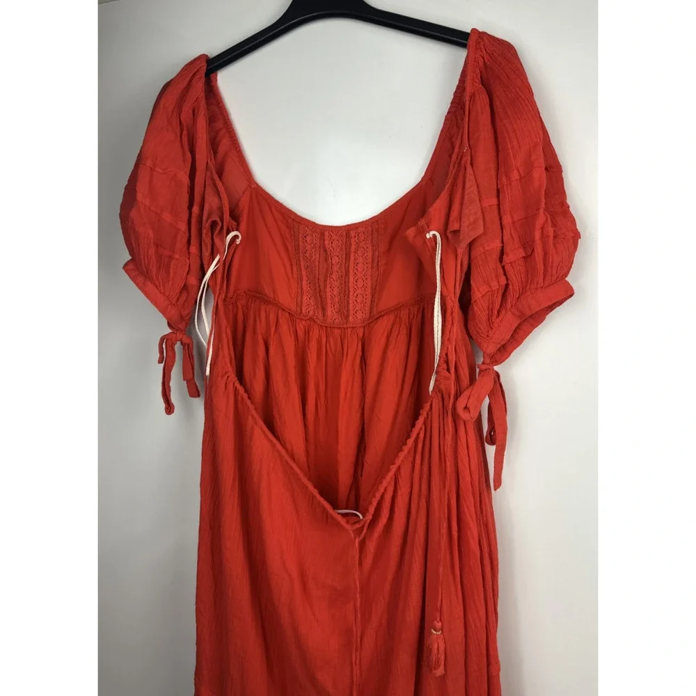 Free People Let's Be Friends Midi Dress Rome Red Boho Western Peasant Beach M - Picture 13 of 16